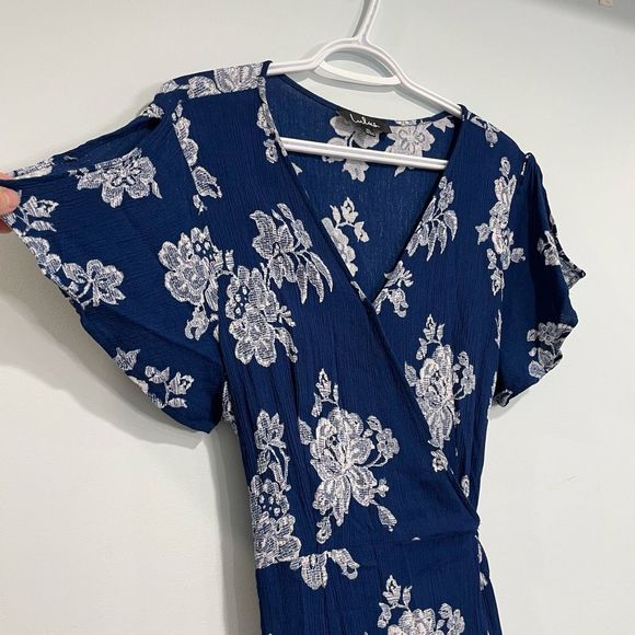 Lulu's Heart of Marigold Navy Blue Floral Print Wrap Maxi Dress XL Boho Rayon - Picture 6 of 14